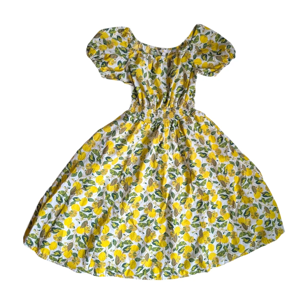 Boden Yellow Lemon Print Puff Sleeve Midi Dress Size 8 Medium - Picture 2 of 6